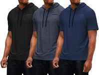 DEVOPS Men's Hoodie Short Sleeve Fishing Hiking Running Workout T-Shirts, 3-pack_(black/Charcoal/Navy), Large