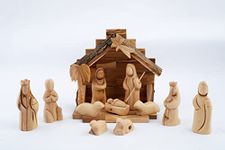 Handcrafted Olive Wood Nativity Scene/Nativity Set (6.2'' Height Crèche - 3.5'' Abstract Figurines), Wood Carved Nativity Scene by Talented Artists in Bethlehem – by Olive Wood Gifts Shop,N02