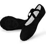 Soudditur Girls Ballet Shoes Women Cotton Canvas Black Ballet Slippers Yoga/Gymnastic/Dance Split Sole Flats, 1 M US Women