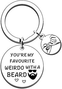 Funny Gifts for Boyfriend Husband Beard Gifts for Men Valentine's Day Anniversary Birthday Gifts for Him You're My Favorite Weirdo Keyring, Silver, One Size