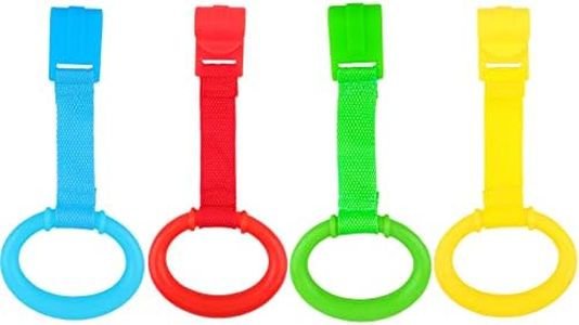 Baby Pull Up Rings, 4 Pack Bed Stand Up Assistant, Play Gym Crib Pull Ring for Toddler Kids Children Walking Training Tool(Yellow/Red/Blue/Green)