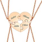 PJ JEWELLERY Personalised Name Initial Stainless Steel Heart Shape BFF Puzzle Pendant Necklace 2/3/4/5 Pieces for Family Lover Best Friend Soulmate Matching Necklace Set Customised 19" Chain