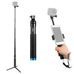 TELESIN Selfie Stick Handheld Selfie Stick Aluminum Alloy with Tripod Cell Phone Holder for iPhone X/8/8 Plus/7/7 Plus or Most Android Smartphone for GoPro Hero 7/6/5/4/3+/3 Action Cameras