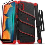 ZIZO Bolt Series Samsung Galaxy A10e Case | Heavy-Duty Military-Grade Drop Protection w/Kickstand Included Belt Clip Holster Tempered Glass Lanyard (Black/Red)