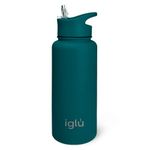 iglu Reusable Water Bottles | Premium Double Walled Stainless Steel | 1 Litre Vacuum Insulated Bottle | Leakproof Straw Lid | Sweatproof & BPA Free | Great His & Her Eco Gift (Atlantis, 1L)