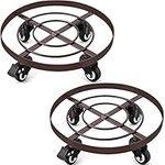 Amagabeli 2 Pack 14" Metal Plant Caddy Heavy Duty Iron Rolling Potted Plant Stand Rollers with Wheels Round Flower Pot Rack on Dolly Holder Indoor Outdoor Planter Trolley Casters Coaster Brown