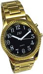 Montre Parlante Analogique avec Alarme Annonce de l'heure et Date en Français Pour Aveugle et Les Personnes Malvoyant, Couleur Dorée,Double Verrouillage Bracelet Acier Inoxydable TCF-G308
