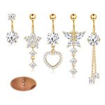 Diamday 5pcs Belly Button Bars Gold Belly Bar Surgical Steel 14G Navel Bars Belly Button Piercing Jewellery