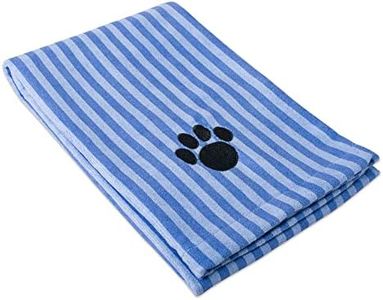 Bone Dry DII Microfiber Pet Bath Towel with Embroidered Paw Print, 44x27.5, Ultra-Absorbent & Machine Washable for Small, Medium, Large Dogs and Cats-Blue Stripe