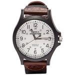 Timex Men's Quartz Watch with White Dial Analogue Display and Brown Nylon Strap TW4B08200