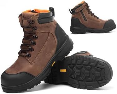 MWORK 6" Safety Work Boots For Men Waterproof ASTM F2413-18 Composite Toe Puncture Proof EH Rated Non Slip Zipper Side MW2302 Brown Size 13