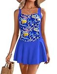 Ekouaer Swim Dress One Piece Bathing Suit Skirted Swimsuits for Women Ruched Retro Swimwear S-XXL