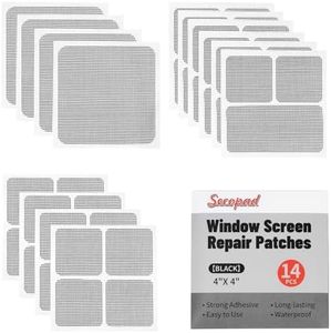 Secopad 14 Sheets Window Screen Patches Repair Kit, Black/Grey 3 Sizes Window Screen Repair Kit for Mesh Screen Door, Strong Adhesive Fiberglass Quick Screen Repair Tape