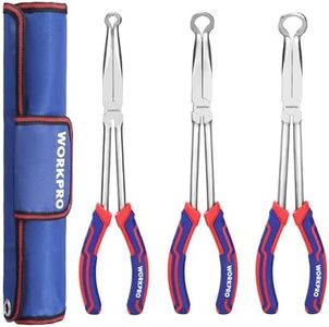 WORKPRO 3 PCS 11" Hose Gripper Plier Set, Long Reach Hose Gripping Pliers, 5/16-Inch, 1/2-Inch, 3/4-Inch Dia, Spark Plug Boot Removal Pliers, Serrated Jaws for Hard to Reach Narrow Spaces