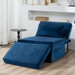 Sofa Bed, 4 in 1 Multi-Function Folding Ottoman Breathable Velvet Couch Bed with Adjustable Backrest Modern Convertible Chair for Living Room Apartment Office,Squared-Blue