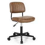 CASART Swivel Office Chair, PU Leather Ergonomic Armless Chair with 5 Rolling Casters, Height Adjustable Mid-Back Seat Task Chairs for Home Office (Brown)