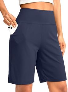 G Gradual Women's Bermuda Long Shorts with Pockets High Waisted Knee Length Shorts for Women Walking Athletic Workout(Navy,S)