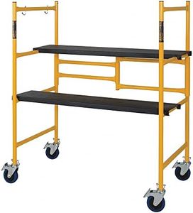 MetalTech 9 Ft Reach Scaffolding Platform, 500 Lbs Capacity Adjustable and Portable Scaffold Ladder w/Locking Wheels, 22.5 x 41 x 45.75 in, Yellow