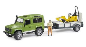 Bruder Land Rover Defender, Rigid Drawbar Trailer, Jcb Micro Excavator and Construction Worker