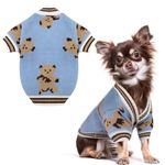 SKXEO Dog Sweater Classical Bear print Knitted Cat Outfit Holiday Puppy Costumes Soft Fall Winter Warm Cardigan Cats Pet Sweater Vest Clothes for Small Medium Dogs Cats(Blue,M)