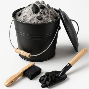 Wacloud Ash Bucket Kit with Lid, Shovel & Brush – Metal Fireplace Ash Can for Wood Stoves, Fire Pits & BBQ – Easy-Carry Wooden Handle, Heat-Resistant, Mess-Free Cleanup