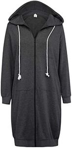 GRACE KARIN Women Long Zip up Hoodie Tunic Sweatshirt Dark Grey Size XXL CL612-6