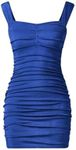 OYOANGLE Girl's Rib Knitted Sleeveless Ruched Strap Bodycon Pencil Mini Tank Dress Summer Casual Dresses Royal Blue 12Y