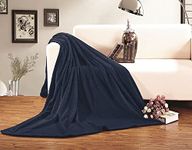 Elegant Comfort Micro-Fleece Ultra Plush Luxury Solid Blanket, Full/Queen, Navy