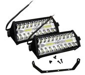 AUTOFASTERS 7 inch 40 Led Fog Light Triple Row Flood Spot Combo Beam Driving Lamp Bar for Car Motorcycle SUV Bike Truck (80W, White, 2 Pc)