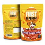 First Bark Jerky Dog Treats, Human Grade High Protein, Fully Digestible Healthy Snack & Training Treat, Free from by-Products & Gluten, Chicken Training Cubes (2 X 70g) - All Life Stages