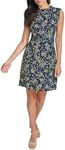 Tommy Hilfiger Women's Sleeveless Ruffle Neck Jersey Dress, Sky Captain/Sunshine, 18