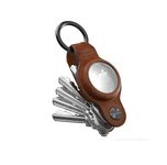 KeySmart Air Tag Holder and Key Organizer, Genuine Leather Case for Apple Airtag with included Carabiner Key Ring for Key Fobs or Car Keys for Men Women, Compact Key Holder Up to 5 Keys, Brown
