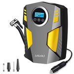 Tire Inflator Portable Air Compressor Car Tire Pump with 3 Nozzle Adaptors and Digital LED Light DC 12V Electric Car Air Pump for Car Tires and Other Inflatables Yellow