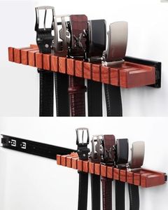 HeywoodCabin Premium Walnut Wood Belt Organizer with Sliding System - 14-Belt Heavy-Duty Belt Holder, Wall-Mounted Belt Hanger for Closet, Space Saving Storage & Elegant Father’s Day Gift