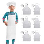 12 Pieces White Kids Chef Hat and Apron for Cooking Baking Painting Art, Adjustable Child Kids Aprons for Girls Boys