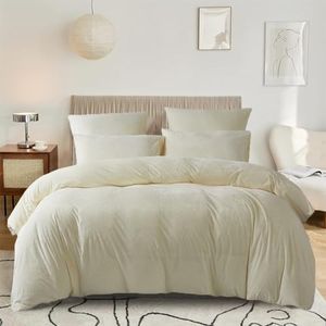 DXHOME Ropa de cama de felpa cálida de 200 x 200 cm, color beige y blanco, felpa de invierno, terciopelo, mullida, suave y acogedora, funda nórdica con cremallera y 2 fundas de almohada de 80 x 80 cm