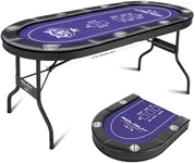 Rioloiuy 8 Player Poker Table Foldable, Texas Holdem Casino Table with Padded Rails & Cup Holders, Portable Folding Game Table for Home or Game Room, 71 Inch
