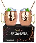 Moscow Mule Copper Mugs Set of 2, 17 OZ Moscow Mule Mug Cups, Rose Gold Drinking Cup with Stainless Steel Lining, Christmas Gift Cups Sets