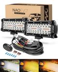 NAOEVO 7 inch Light Bar, 240W 24,000LM Offroad Fog/Driving Lights LED Pods with 2 Leads Wiring Harness, Spot Flood Combo LED Work Lights for Truck Boat UTV ATV, 2-Pack (White/Amber/White&Amber)