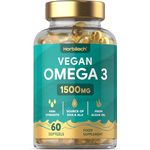 Vegan Omega 3 Capsules 1500mg | 60 Count | High Strength Source of DHA from Algae Oil | 450mg of ALA and 240mg of DHA Per Serving | 100% Vegan | by Horbaach