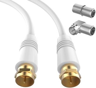 2FT RG6 Coaxial Cable, TV Coax Cable Cord Extender, Gold Plated Connectors, RG6 Compatible for Cable Modems, Cable Box, Digital Router, With F Connector and 90 Degree Angled Male to Female Adapter