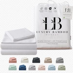 LB Luxury Bamboo Market Split King Size Sheet Set | 2 Fitted Sheets for Sleep Number & Adjustable Beds | Organically Grown | Ultra Soft & Cooling |100% Viscose | 17" Deep Pocket [Classic White]