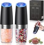 【Upgraded 4AAA Battery Powered】FORLIM Electric Salt and Pepper Grinder Set, Large Capacity Salt and Pepper Shakers with LED Light, Adjustable Coarseness, Pepper Mill, House Warming Gift, Black