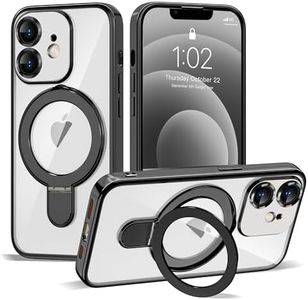 ETPESOK Compatible with iPhone 12 Case with Invisible Magnetic Ring Stand [Compatible with Mag-Safe] [Full Camera Lens Protector] Plating Clear Phone Case for iPhone 12 6.1", Black