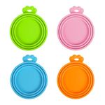 PetBonus 4 Packs Dog Food Can Covers Lids, Silicone Cat Food Lid, Universal Size Can Toppers, 1 fit 3 Standard Size Pet Food Cans, BPA Free Dishwasher Safe (Blue, Orange, Green, Pink)