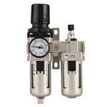 Haofy Air Regulator Filter with Gauge, AC3010-03 Aluminum Alloy Pneumatic Compressed Air Pressure Regulator Compressor, 3/8" Oil-Water Trap Separator Lubricator Moisture Trap Water Filter (Gold)