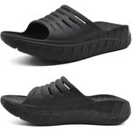 KuaiLu Mens Recovery Walking Sandals Sport Comfortable Arch Support Cushion Athletic Slides Orthotic Plantar Fasciitis Wide Width Thick Sole Sandles Open Toe Slip On Slippers Black Size 12