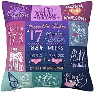 17th Birthday Gifts for Girls, Birthday Gifts for 17 Year Old Girl Pillow Covers 18”x18”,17th Birthday Decorations for Girls, 17th Birthday Gifts, 17 Year Old Girl Gift Ideas for Sister Granddaughter