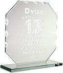 CRAZY TONY'S Personalised Laser Engraved Boys 13th Birthday Cut Glass Plaque Sons Trophy Gift