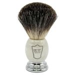 Parker 100% Black Badger Bristle Shaving Brush with Ivory Marbled Handle - Brush Stand Included